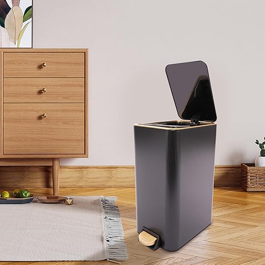 12L Slim Step Trash Can with Lid Soft Close 15.5 x 12 x 8.6in Size Stainless Steel Trash Bin Rectangular Wastebaskets Bin for Living Room Bedroom Office (Black)