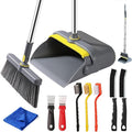 Broom and Dustpan Set with 54 Long Handle Windproof Stand-Up Dustpan &amp Broom Combo with 8-Piece Cleaning Tool Kit for Home Kitchen Office &amp Pet Hair Cleaning