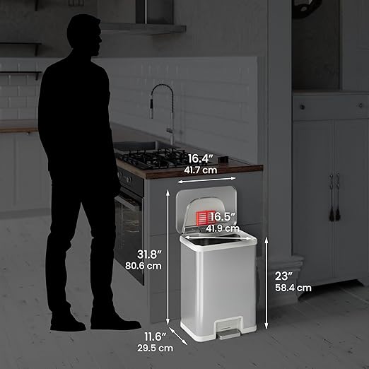 iTouchless 13 Gallon Automatic Step Sensor Trash Can with Odor Control System Stainless Steel Kitchen Pedal Touchless Garbage Bin White