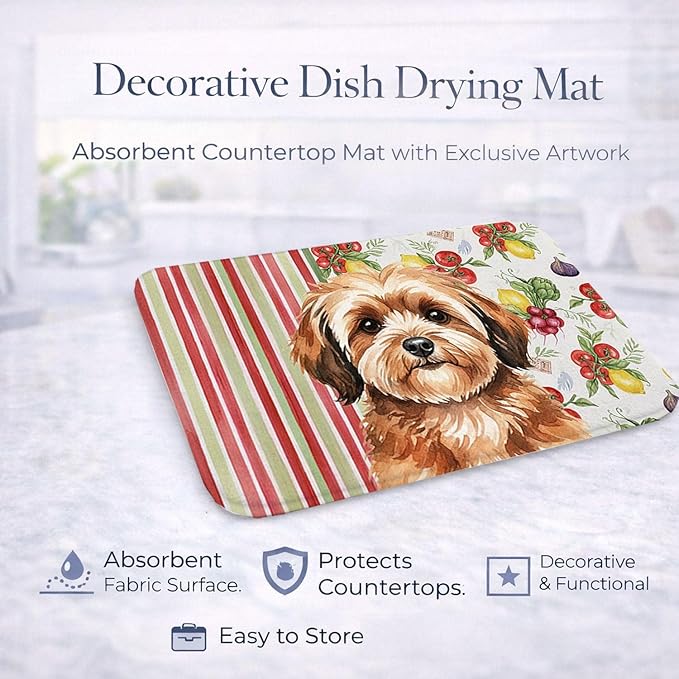 Caroline's Treasures Sable Havanese Vegetables Dish Drying Mat Absorbent Dish Drying Mat Pad for Kitchen Counter Dish Drainer Mat for Countertop 14 x 21 Multicolor