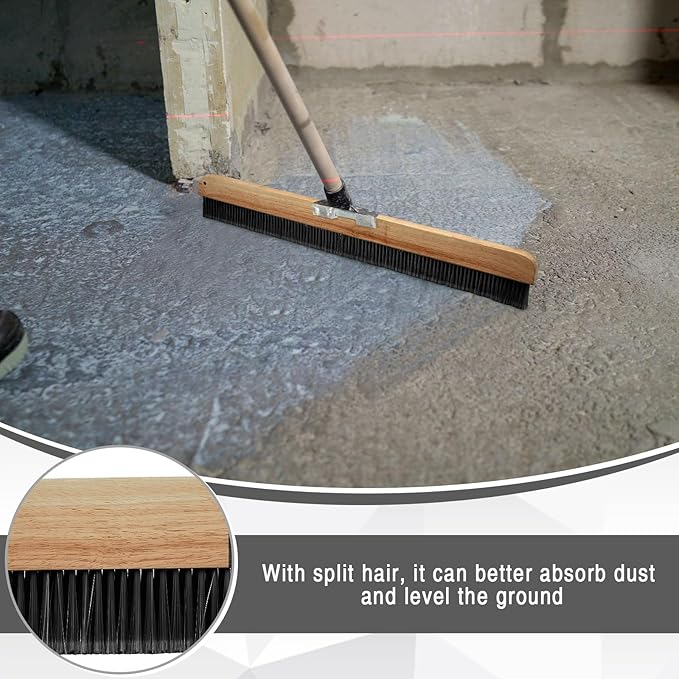 1 Pack 36 Inch Concrete Broom Finishing Tools Without Handle Wood Backed Brush Push Brooms with Mounting Threads for Concrete Finishes Hard Floors Yards