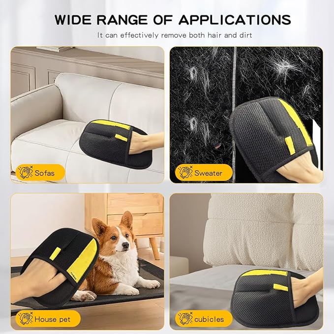 Electrostatic Pet Hair Removal Gloves: Quick Wiping - Reusable &amp Washable for Sofa Clothing Pet Beds Effortless Cats &amp Dogs Hair Remover for Busy Pet Owners (2pcs-Black)