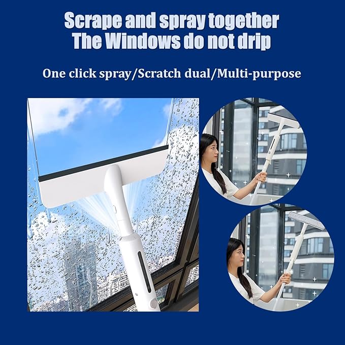 Squeegee for Window Cleaning with SprayWindow Washing Kit with Extension PoleDouble Sided and Long Handle Window Cleaner Tool for Car and Home with - 14 Inches - 3pcs Rags