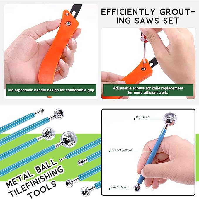 Caulking Tool Kit Angled Grout Saw Double Ended Ball Tiling Tool for Tile Joint Cleaning Filling