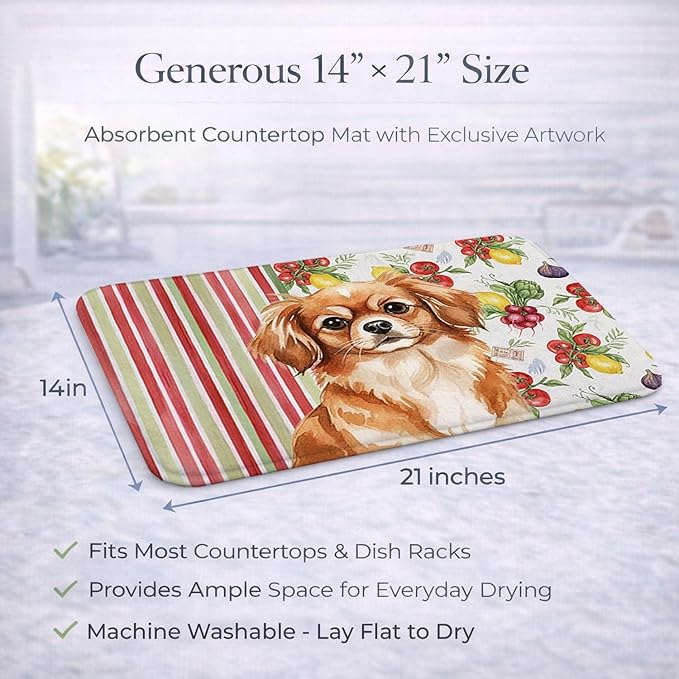 Caroline's Treasures Red Tibetan Spaniel Vegetables Dish Drying Mat Absorbent Dish Drying Mat Pad for Kitchen Counter Dish Drainer Mat for Countertop 14 x 21 Multicolor