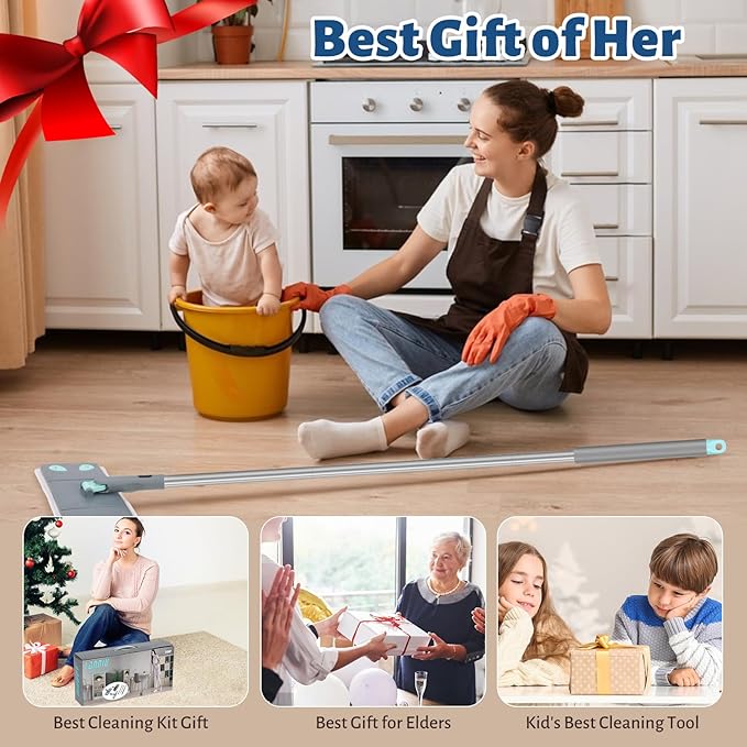 3-in-1 Detachable Broom and Mop Set Combo for House Cleaning Collapsible Broom and Mop for RV Camping Home Dorm Extension Pole Window Squeegee Grey