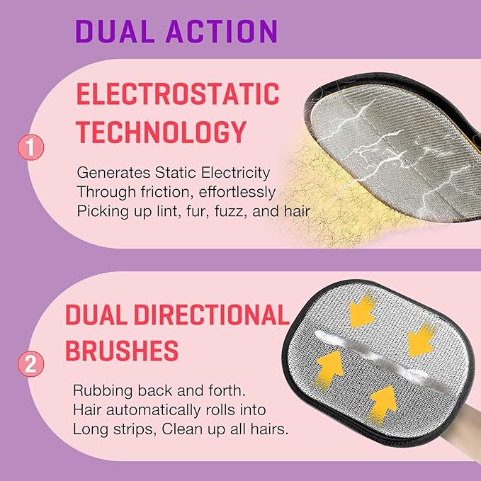 Pet Hair Removal Glove for Cats &amp Dogs Upgraded Electrostatic Reusable Pet Hair Remover Tool Magic Fur Removal Mitt for Laundry Couch Carpet Car Seat Pet Grooming Gloves (2)