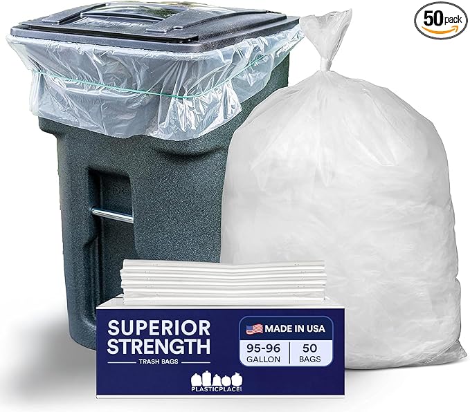 Plasticplace 95-96 Gallon Garbage Can Liners │ 2 Mil │ Clear Heavy Duty Trash Bags │ 61” x 68” (50 Count) (W95LDC)