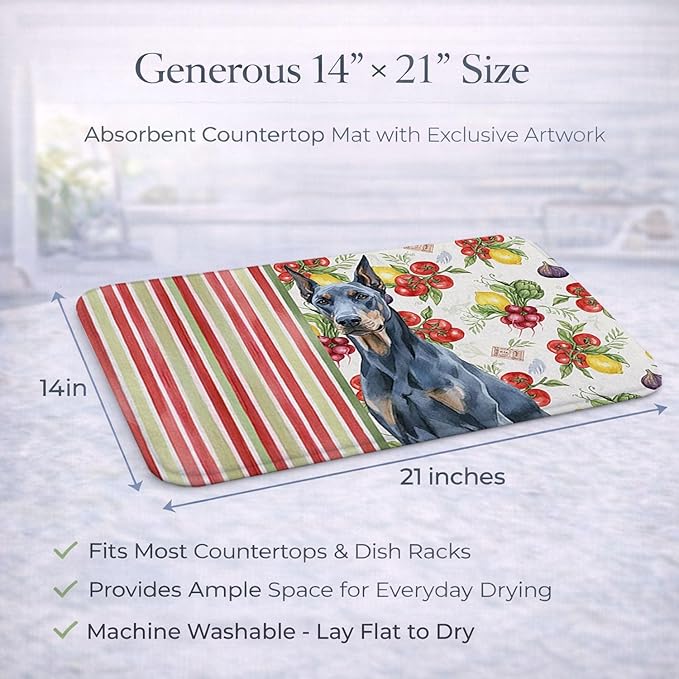Caroline's Treasures Blue Doberman Pinscher Vegetables Dish Drying Mat Absorbent Dish Drying Mat Pad for Kitchen Counter Dish Drainer Mat for Countertop 14 x 21 Multicolor