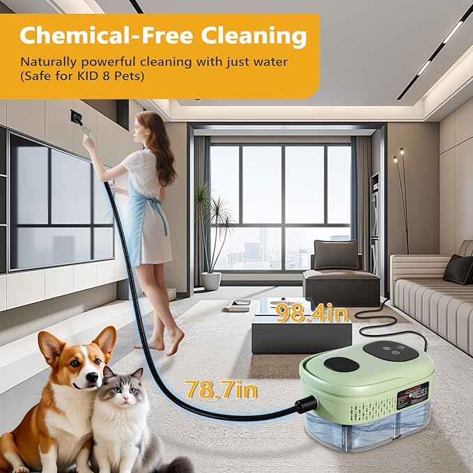 Steam Cleaner 15s Heat-Up 6-Level Adjustable Handle High Pressure Steamer for Cleaning with 11 pcs Accessories Handheld Cleaning Steamer for Home Floors Car Upholstery Grout Bathroom Kitchen