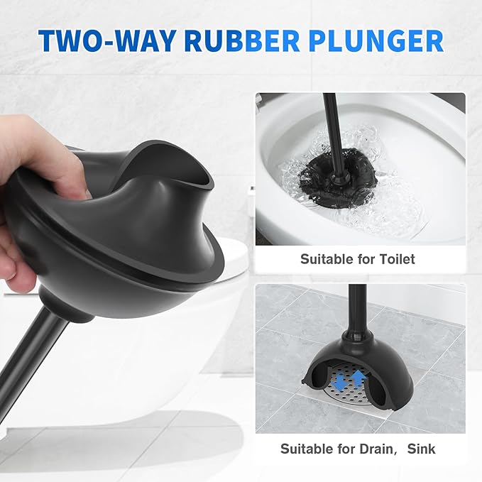 Toilet Plunger and Brush2 Pack Bowl Brush and Heavy Duty Toilet Plunger Set with Ventilated Holder 2-in-1 Toilet Brush and Plunger Combo for 5.3-inch Toilet Drain Bathroom Cleaning