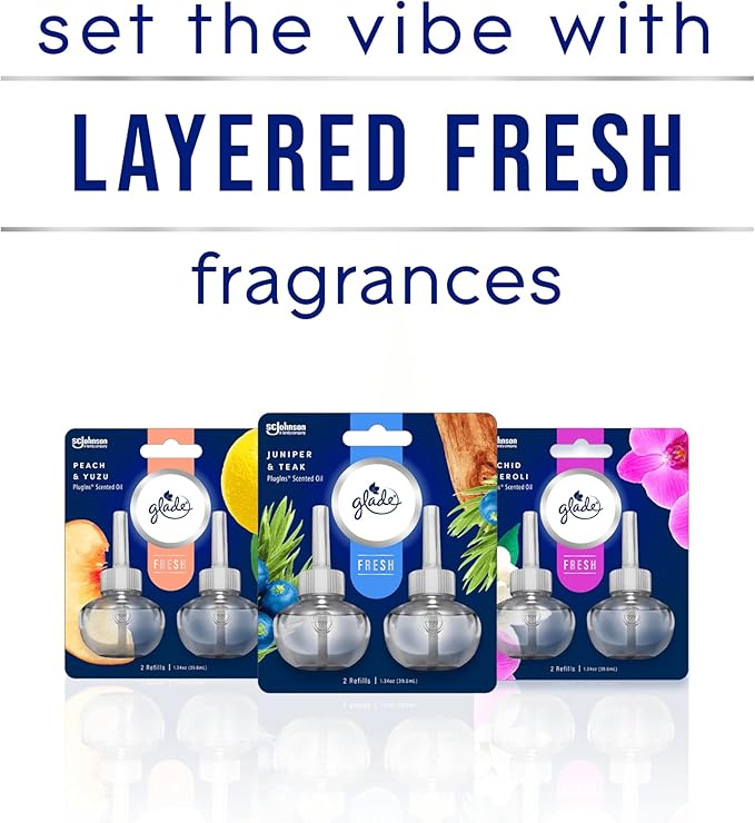 Glade PlugIns Refills Air Freshener Juniper &amp Teak Scented and Essential Oils for Home and Bathroom 0.67 Fl Oz 10 Count