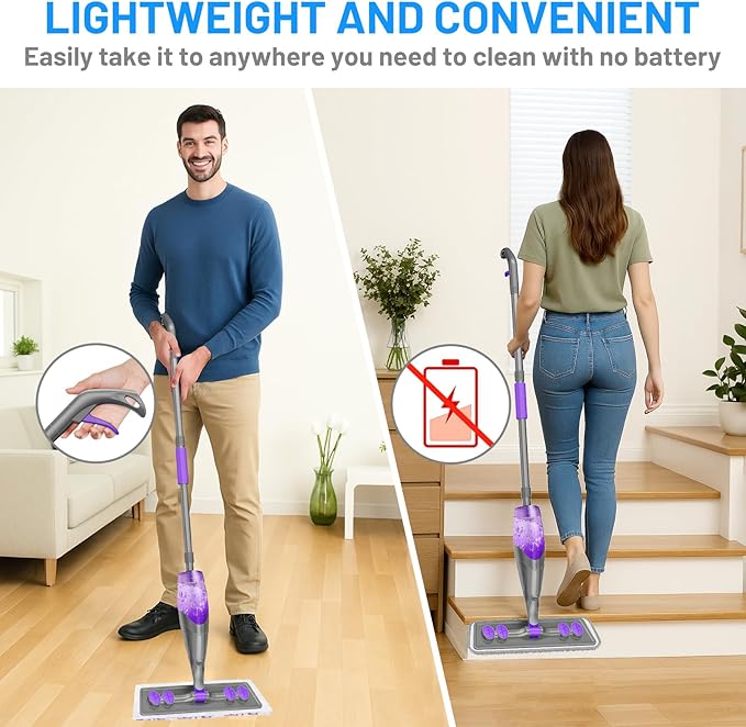 Spray Mop for Hardwood Floor Cleaning with 2 Reusable Pads + 12 Disposable Refills &amp 2 Bottles