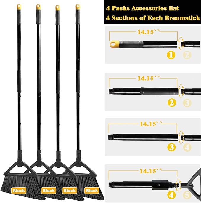 Heavy Duty Broom Outdoor Indoor Upgraded Commercial Angle Brooms Black Broom for Sweeping House Restaurant Kitchen Garage Courtyard