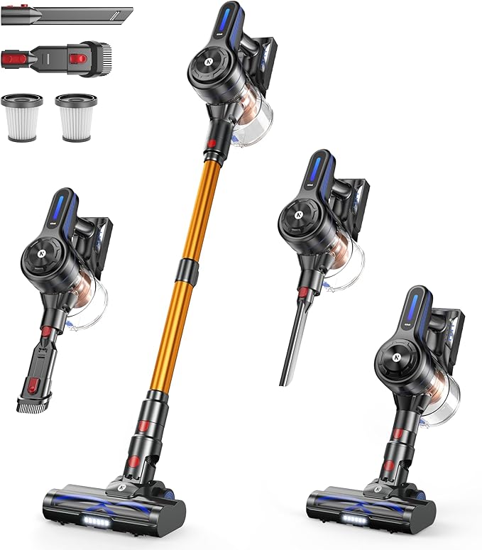 NADALY Cordless Vacuum Cleaner 500W 40KPA Stick Vacuum with 45min Runtime Anti-Tangle Self-Standing Vacuum Cleaners for Home Lightweight Vacuum for Hardwood Floor/Carpet/Pet Hair Bronzed Gold