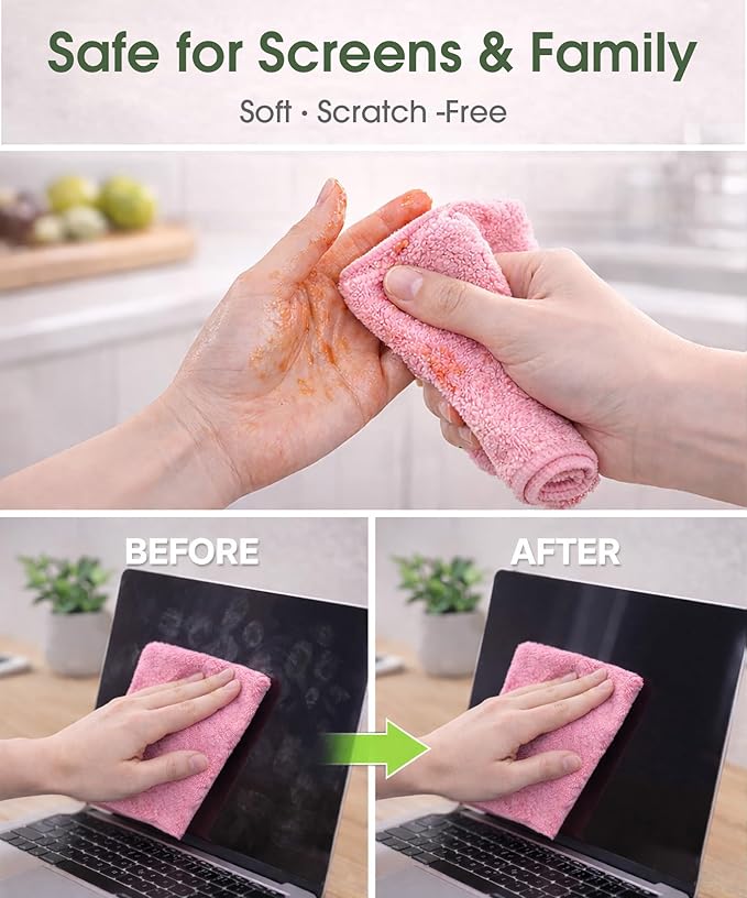Microfiber Cleaning Cloth Roll - 100 Pack Tear Away Microfiber Paper Towels Reusable Washable Scratch-Free Kitchen Towels for Car Home Kitchen Glass Dishes(Pink)