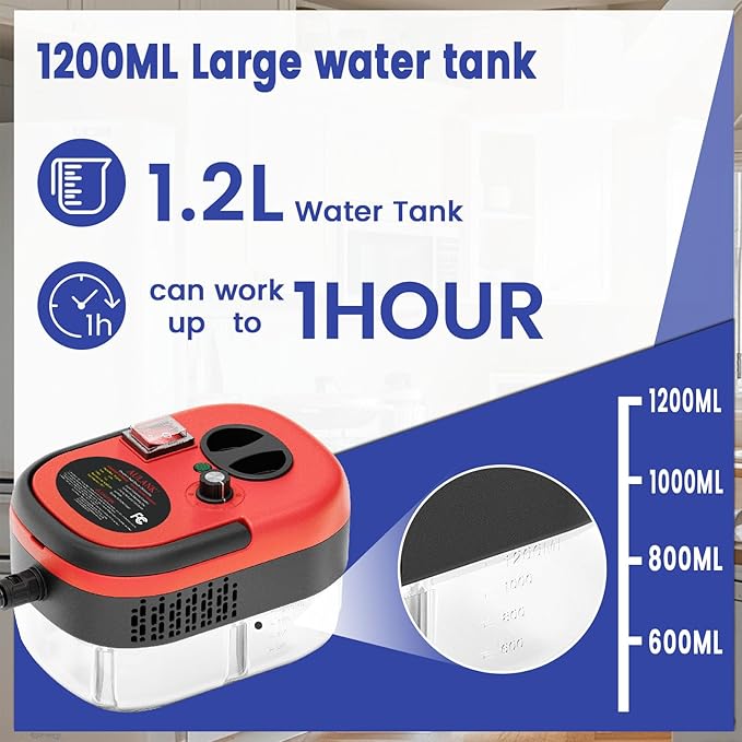2500W Handheld Steam CleanerPortable Car Steamer For Auto DetailingHigh-Temperature and Pressure Steam Cleaner For Home Steam Cleaning Machine for FurnitureKitchenGroutFloorTile (Red)