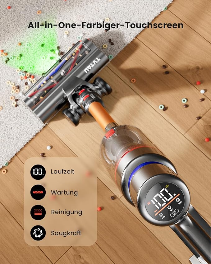 Cordless Vacuum Cleaner Self-Standing 600W 50KPA 70Min Runtime Stick Vacuum for Home 1.4L Dust Cup LED Display Anti-Tangle 8-Stage Filtration for Hardwood Floor Carpet Pet Hair