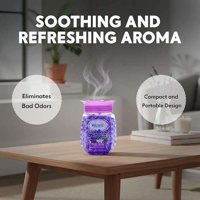 WIZARD Odor Eliminator Gel Beads - 12 oz Pack of 12 - Air Freshners For Bathroom. Rooms Per Areas and Car Freshner (VANILLA LAVENDER)
