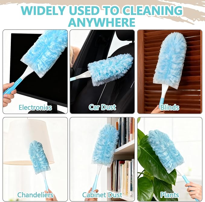 60 Pack Duster Refills Kit Fit for Swiffer Duster Handle360° Deep Cleaner Heavy Duty Replacement with 1 Handle(Blue)