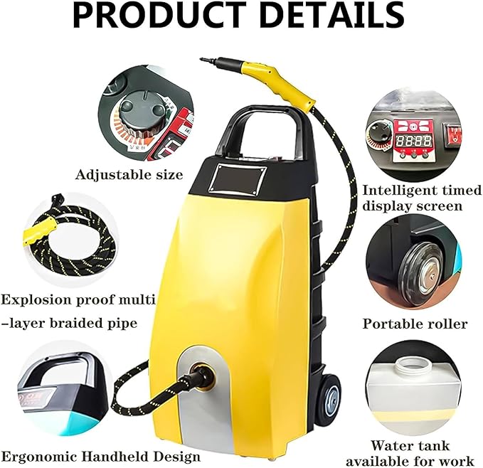 Commercial Steam Cleaner 3000W Portable 6Bar High Pressure 110°C/230℉ Handheld Steam Cleaning System for Kitchen Car &amp Multi-Surface Use75 x30x 35 cm