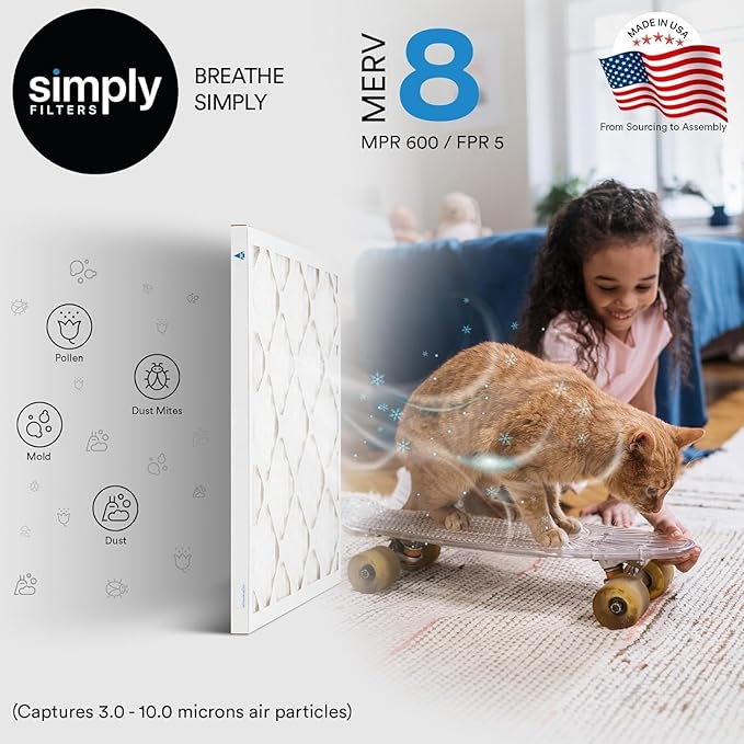 Simply 16x18x1 Air Filter Merv 8 6 Pack For Home AC Furnace &amp HVAC (Actual Size: 15.75x17.75x0.75) DUST Pet &amp Allergy Control