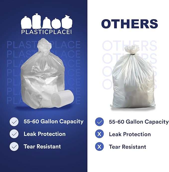 Plasticplace 55-60 Gallon Trash Bags Heavy Duty Black Garbage Bags 100 Count for Lawn Yard and Outdoor Waste Disposal Ideal for Industrial Trash Cans Contractors and Home Improvement Projects