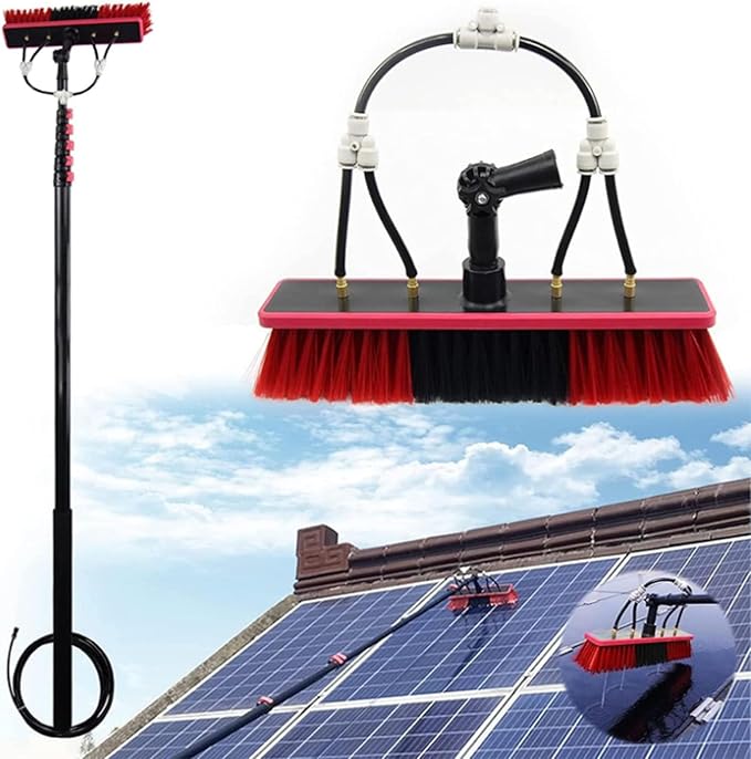 Window Cleaning Pole Water Fed Telescopic Brush Extendable Cleaner Conservatory Roof Window Cleaner Kit for Photovoltaic Panel Cleaning (35cm Brush Head 3.6-10.8m)7.2M/24FT