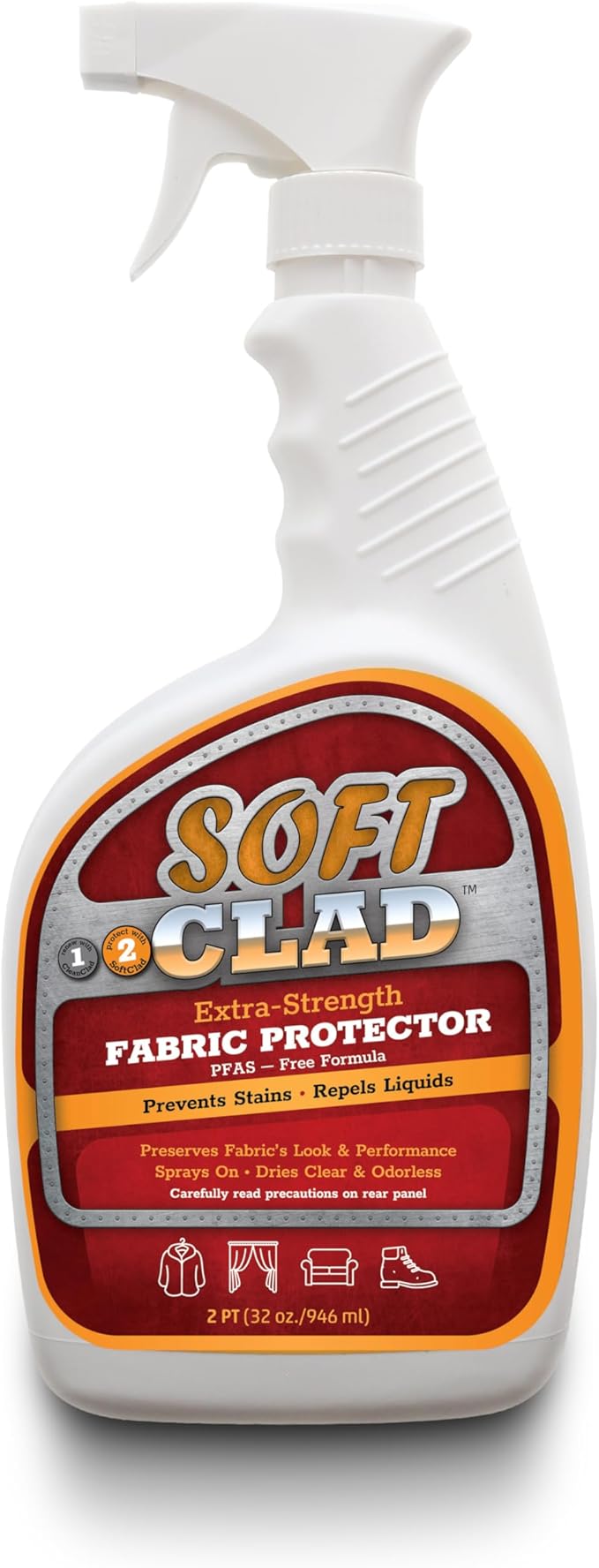 Extra Strength Fabric Protector Spray Prevents Stains and Repels Liquids. SoftClad Guards Furniture Shoes Carpet Upholstery Suede Leather Couch. Safe for Indoor Use. PFAS Free Formula 32oz