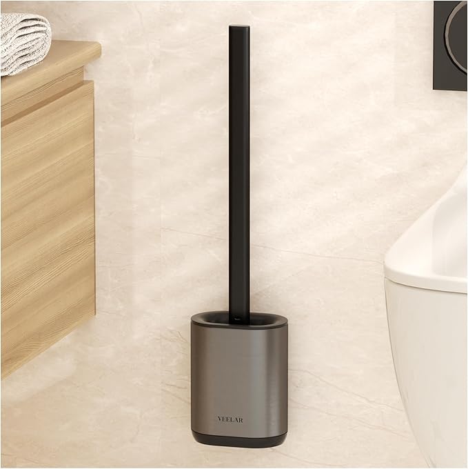 Toilet Brush and Holder Set - Wall Mounted Bathroom Scrub Brush Toilet Bowl Brush and Plunger Set for Bathroom Cleaner (Grey)