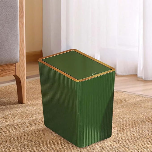 12L Slim Trash Can with Press Lid Green Wastebasket for Bathroom Kitchen Bedroom