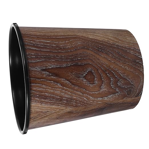 Imitation Wood Grain Capacity Trash Can for Home Office Bathroom Stylish Wastebasket Stable Structure for Keeping Spaces Neat and Tidy