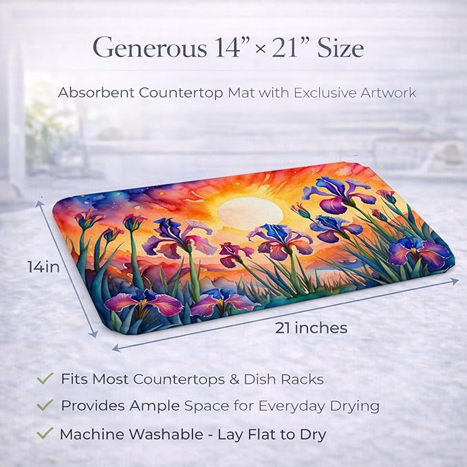 Caroline's Treasures DAC1442DDM Iris in Color Dish Drying Mat Absorbent Dish Drying Mat Pad for Kitchen Counter Dish Drainer Mat for Countertop 14 x 21 Multicolor
