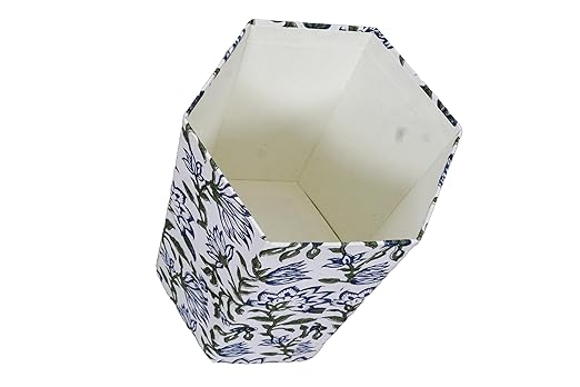 Handmade Cotton Paper Waste Basket Stylish Trash Can for Home or Office (1 Blue Green Branch)