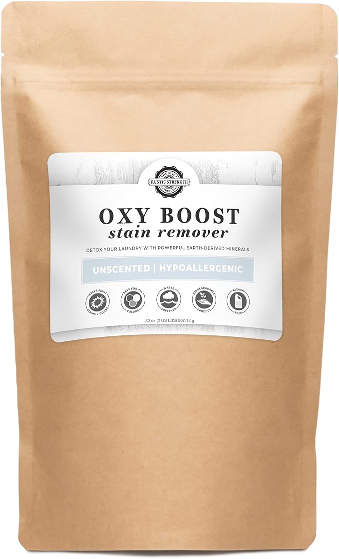 Rustic Strength Natural Oxy Boost Stain Remover Powdered Color Safe Odor Remover Hard Water Softener Biodegradable 2 lb