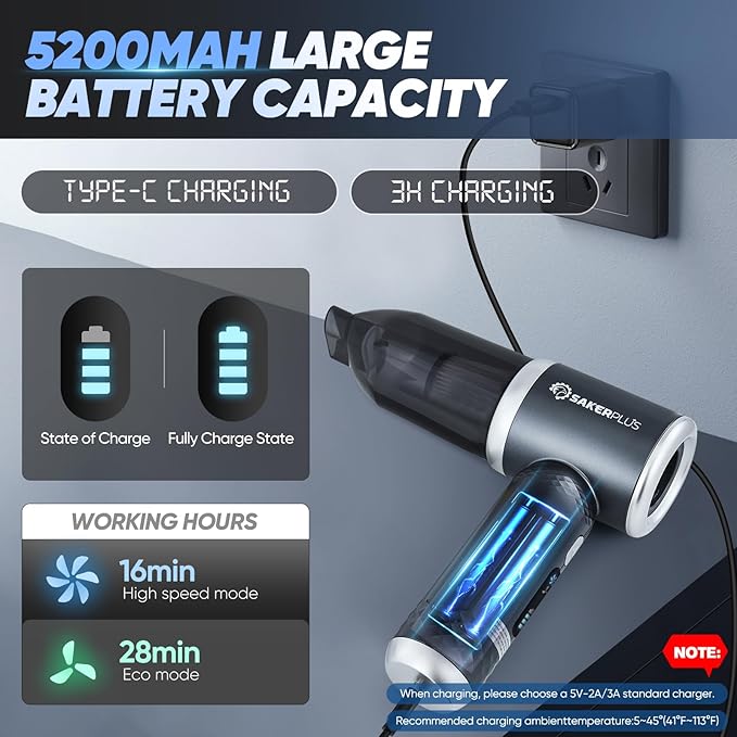 Mini Vacuum Cleaner 3 in 1 Cordless Handheld Vacuum Cleaner 13000Pa High Power Car Vacuum Cleaner with Brushless MotorAdjustable Car Vaccum Portable Cordless for CarsDesktop-DBS03