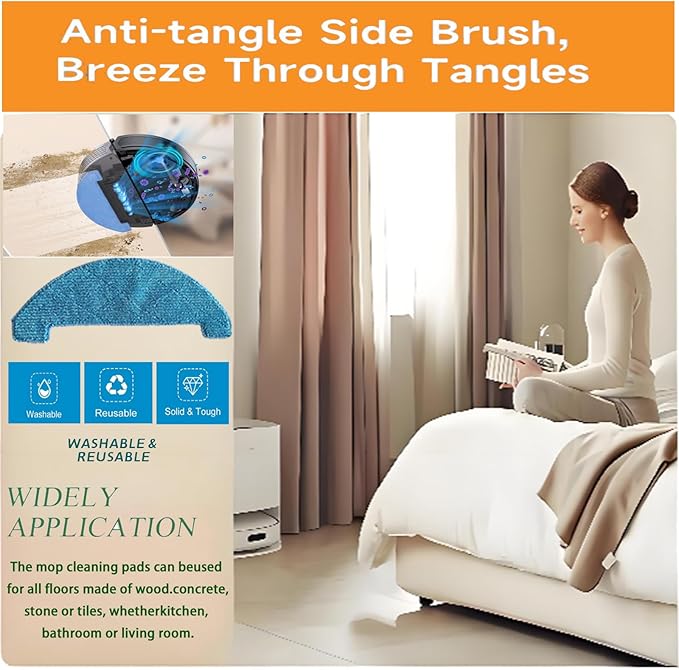 Replacement Loorow Accessory-10 Washable Vacuum Mop Cloths Compatible AT800 3-in-1 Washable and Reusable Soft Mopping Pad Parts Accessories