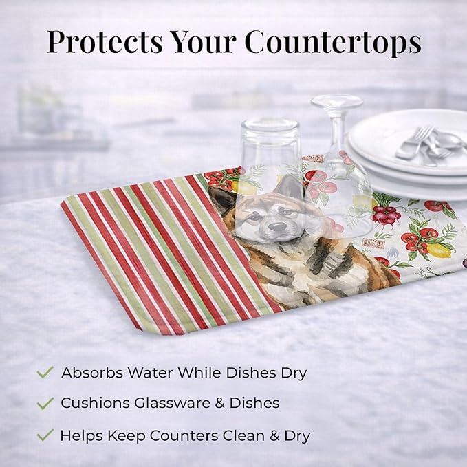 Caroline's Treasures Brindle Akita Vegetables Dish Drying Mat Absorbent Dish Drying Mat Pad for Kitchen Counter Dish Drainer Mat for Countertop 14 x 21 Multicolor