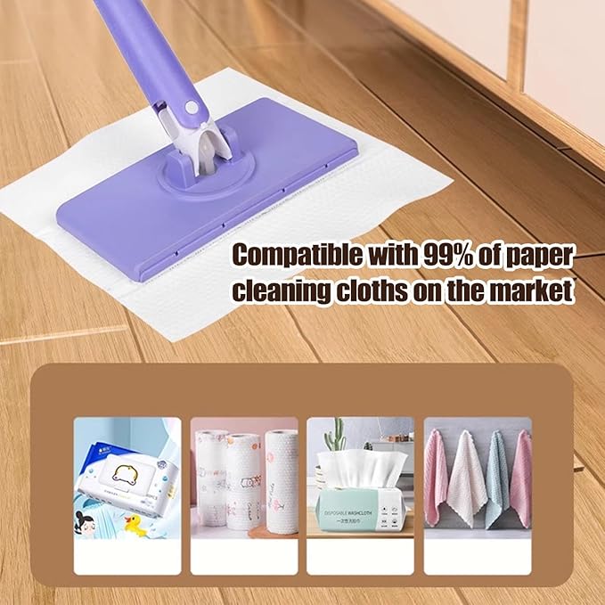 Snap Fit Grip Mini Mop Zero Touch Mini Mop Retractable Gap Dust Cleaner Flat Mops with Locking Head &amp Sweeping Cloths 100cm Long Handle Mopping Sweeper Stick for Multi Cleaning (White)