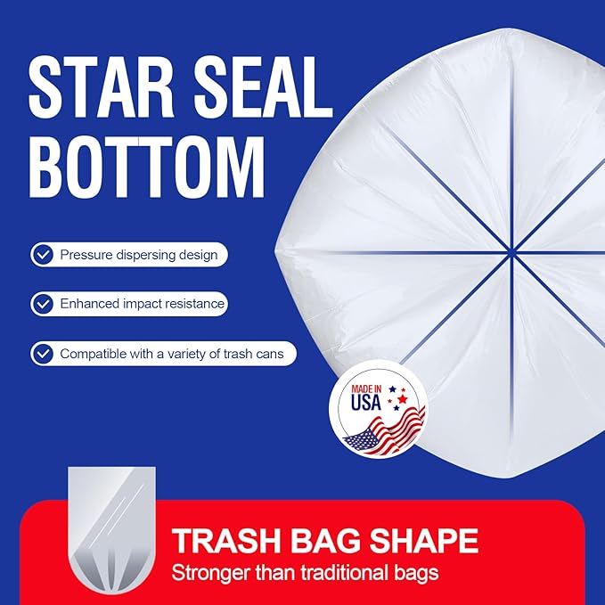 Delxo 40-45 Gallon Clear Trash Bags 250 Count – Medium Duty Garbage Bags Thick Durable &amp Puncture-Resistant Plastic – Made in USA for Kitchen Yard Office &amp Party