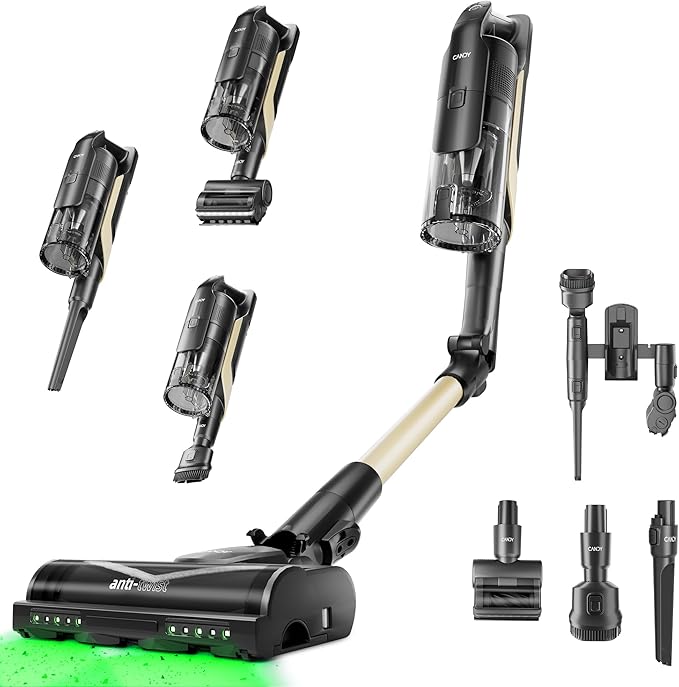 Candy Cordless Stick Vacuum Cleaner 650W/320AW Powerful Suction Up to 100min Flexi-Fold Tube SmartSense Tech LED Headlights Pet Hair Pickup Pet &amp Crevice Tools for Hard Floor &amp Carpet
