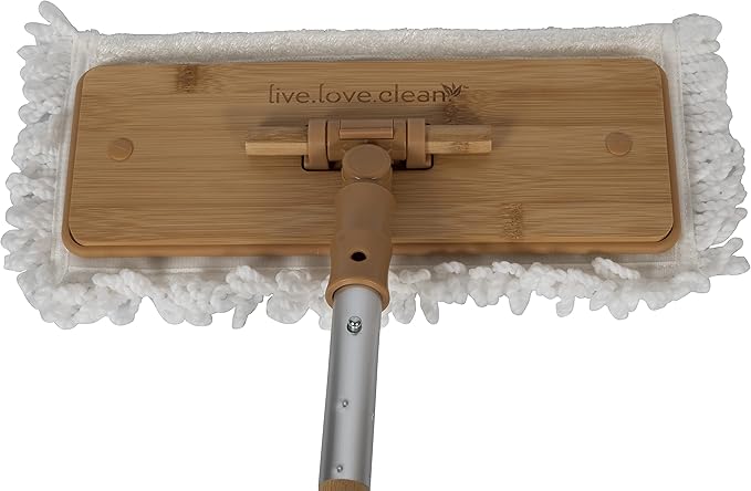 Harper Live.Love.Clean. Bamboo 2-in-1 Smooth Surface Wet/Dry Dust Mop with (2) Washable Pads for Cleaning Dust Pet Hair &amp Fine Dry Dirt