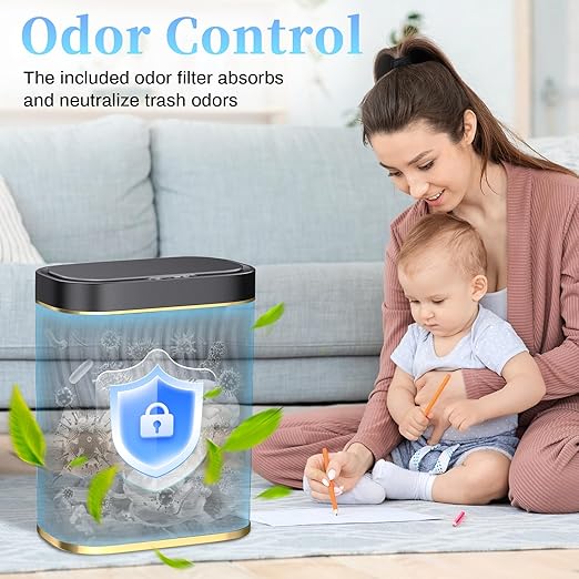 steo spce Automatic Motion Sensor Bathroom Small Trash Can with Lid 2.6 Gallon Black Touchless Slim Garbage Can Smart Waterproof Trash Bin for Bedroom Restroom Living Room Office