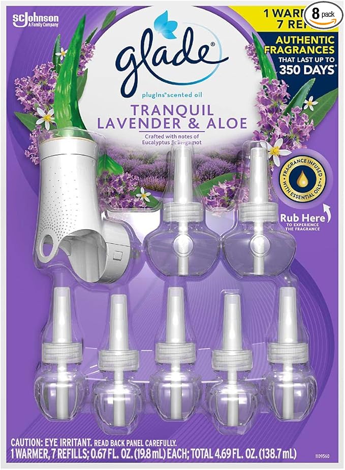 Glade Tranquil Lavender &amp Aloe PlugIns Scented Oil 7 Refills + Warmer