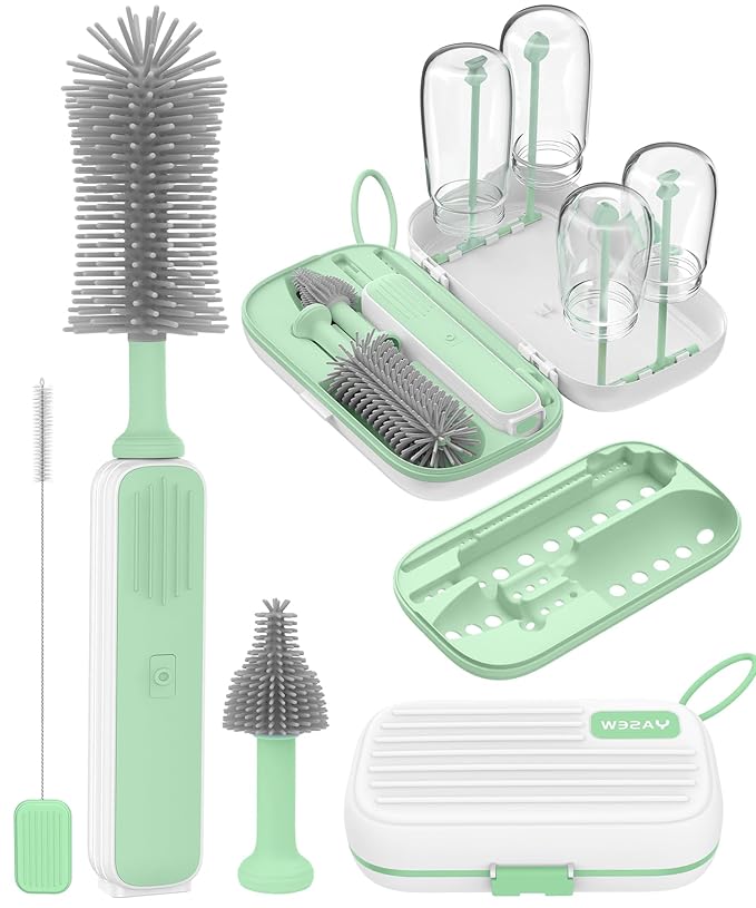 Electric Baby Bottle Brush Cleaner for Travel – BPA-Free Silicone One-Button 360° Deep Cleaning 2000mAh Rechargeable Portable Bottle Cleaning Kit with Storage Box for Home &amp On-The-Go