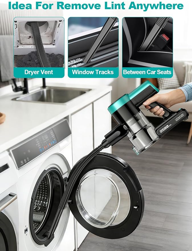 Cordless Vacuum Cleaner 58Kpa Vacuum Cleaners for Home 55Mins Stick Vacuum with Self-Standing &amp LED Display Anti-Tangle &amp Wall Mount Charging (Cyan)