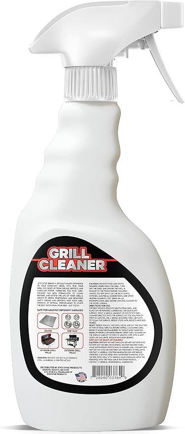 Evo Dyne Grill Cleaner Spray (32 oz) Made in USA - Quickly Cleans BBQ Burnt-on Foods and Grease from Grill Grates - Heavy Duty Fast-Acting Formula Less Scrubbing - Food Safe Grill &amp Oven Degrea