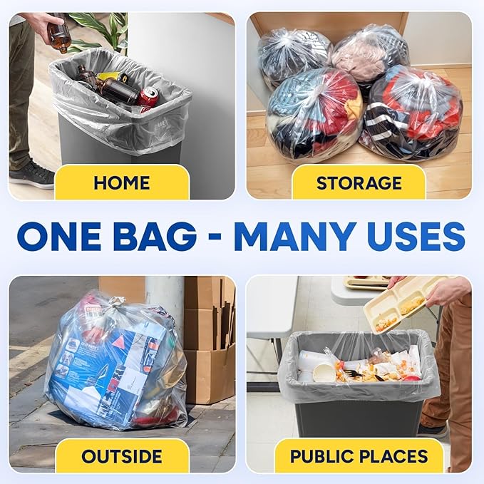 Plexon 20-30 Gallon Trash Bags Clear High-Density Garbage Bags (30 x 37) 8 Micron Heavy Duty 500 Count