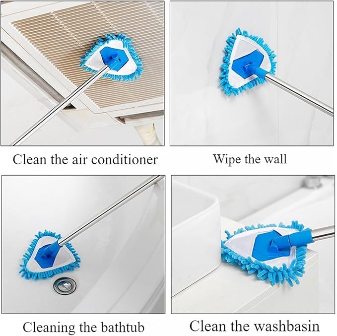 Triangle Retractable Wall Cleaning Mop Ceiling Air Conditioner Dust Removal Mini Small Home Clean Floors Tool(Mop Set)