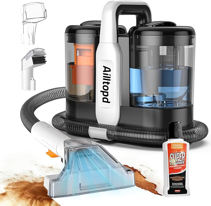 Ailltopd Portable Carpet &amp Upholstery Cleaner Machine 15Kpa Powerful Suction &amp Couch Cleaner Machine Deep Stain Cleaning for Carpet Car Pets Stairs Sofa with Self-Cleaning Tool